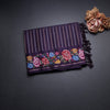 Raw Silk Dark Purple Zari Stripes Saree And Thread Border
