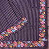 Raw Silk Dark Purple Zari Stripes Saree And Thread Border