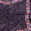 Raw Silk Dark Purple Zari Stripes Saree And Thread Border