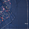 Raw Silk Navy Blue Thread Work Saree And Zari Checked Border