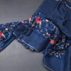 Raw Silk Navy Blue Thread Work Saree And Zari Checked Border