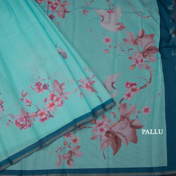 Kota Aqua Blue Floral Printed Saree