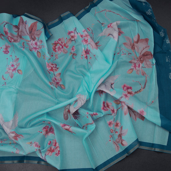 Kota Aqua Blue Floral Printed Saree