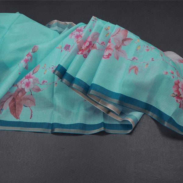 Kota Aqua Blue Floral Printed Saree