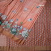 Semi Raw Silk Tangerine Orange Floral Printed Saree