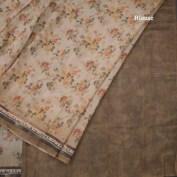 Semi Linen Mustard Floral Printed Saree