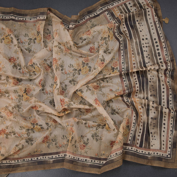Semi Linen Mustard Floral Printed Saree