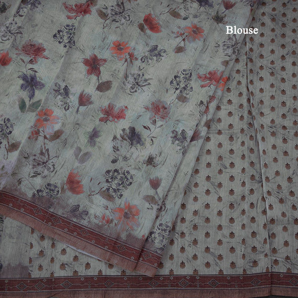 Semi Linen Grey Floral Printed Saree 06