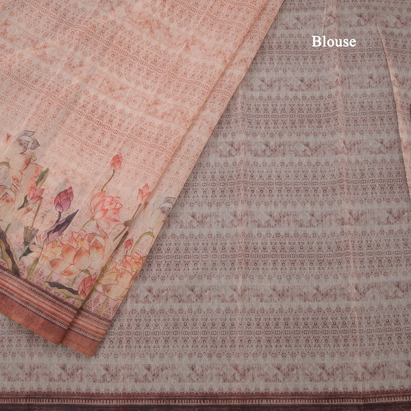 Semi Linen Light Peach Floral Printed Saree
