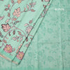 Semi Raw Silk Mint Green Printed Saree With Floral Creeper Design