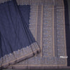 Semi Raw Silk Navy Blue Plain Saree With Printed Paisley Design