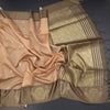 Tussar Peach Saree With Zari Buttas And Peacock Border
