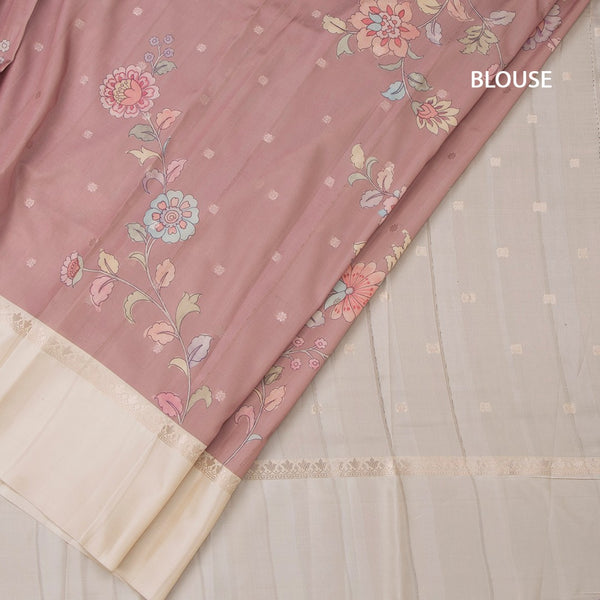 Satin Silk Light Peach Floral Printed Saree
