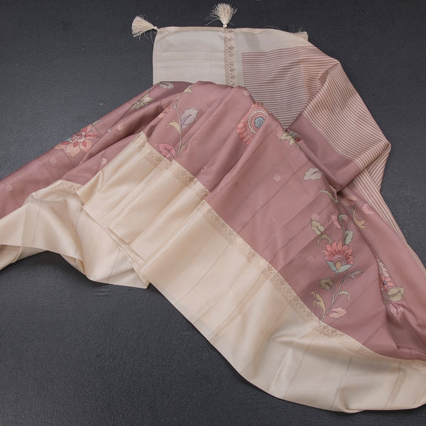 Satin Silk Light Peach Floral Printed Saree