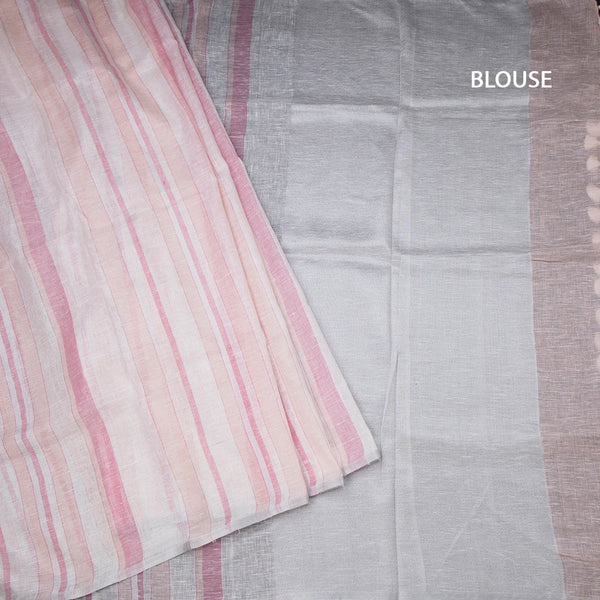 Linen Multi Colour Borderless Saree With Stripes Design 02