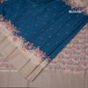 Satin Silk Peacock Blue Saree With Zari Buttas And Simple Border