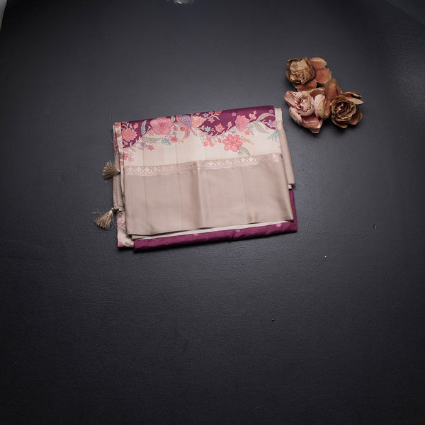 Satin Silk Dark Pink Saree With Zari Buttas And Simple Border