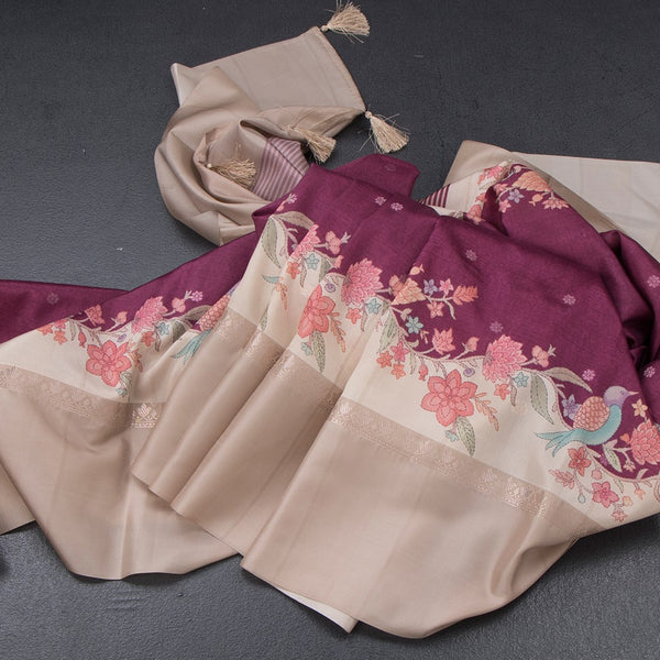 Satin Silk Dark Pink Saree With Zari Buttas And Simple Border