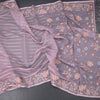 Organza Lavender Zari Stripes Saree With Thread Border