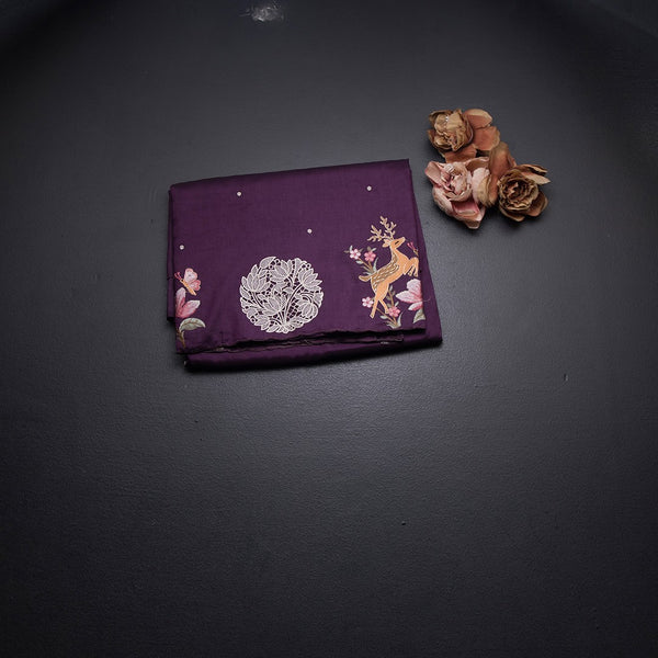 Raw Silk Dark Purple Saree With Thread Buttas And Cut Work Border