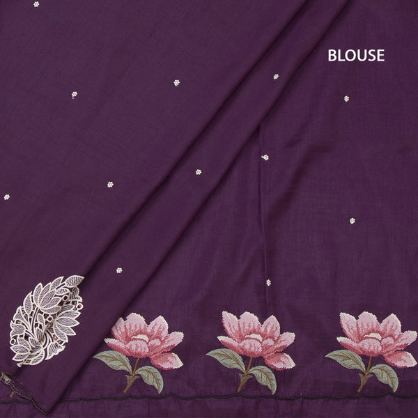 Raw Silk Dark Purple Saree With Thread Buttas And Cut Work Border