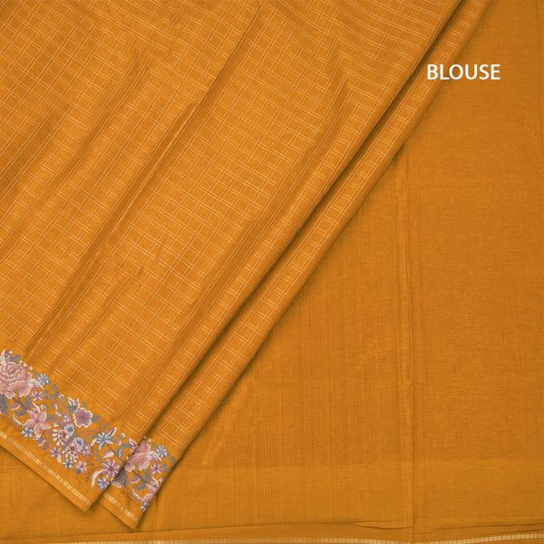 Raw Silk Mustard Yellow Zari Checked Saree And Thread Border