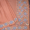 Raw Silk Peach Zari Stripes Saree With Thread Border
