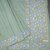 Raw Silk Sage Green Zari Stripes Saree With Thread Border