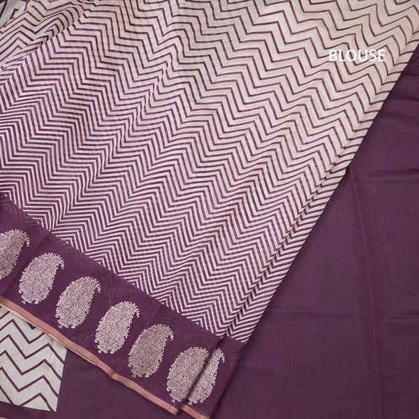 Semi Linen Cream Zig Zag Printed Saree And Zari Thread Border 02