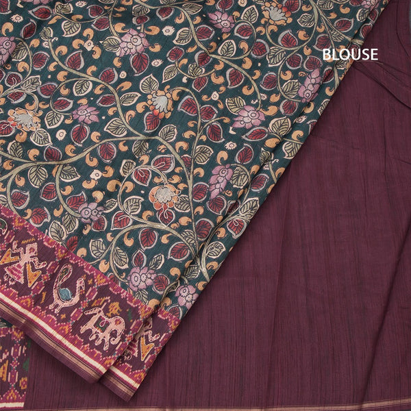 Raw Silk Dark Green Kalamkari Printed Saree
