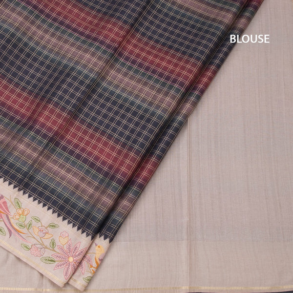 Raw Silk Multi Colour Zari Checked Saree And Thread Border