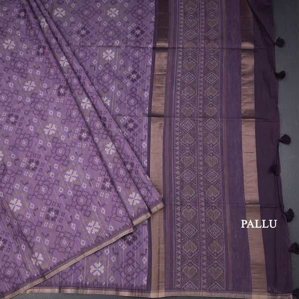 Semi Raw Silk Purple Printed Saree 02