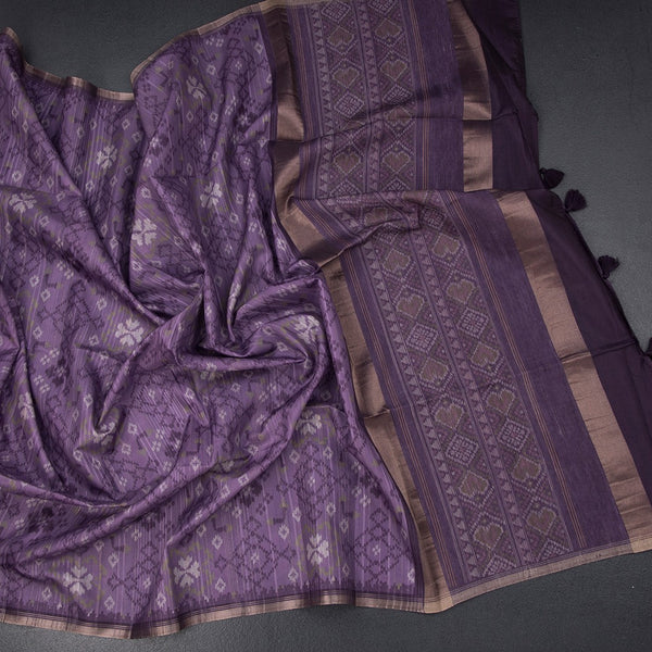 Semi Raw Silk Purple Printed Saree 02