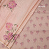 Raw Silk Light Peach Floral Printed And Ribbon Border