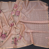 Raw Silk Light Peach Floral Printed And Ribbon Border