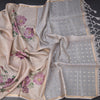 Raw Silk Cream Floral Printed And Ribbon Border
