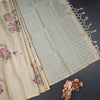 Raw Silk Pista Green Floral Printed Saree And Ribbon Border