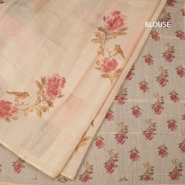 Raw Silk Sandal Floral Printed Saree