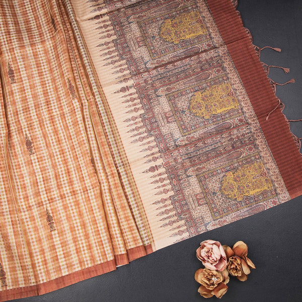 Raw Silk Multi Colour Checked Saree And Ribbon Border
