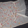 Linen Cream Floral Thread Work Saree 03