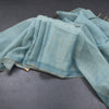 Linen Peacock Blue Floral Thread Work Saree
