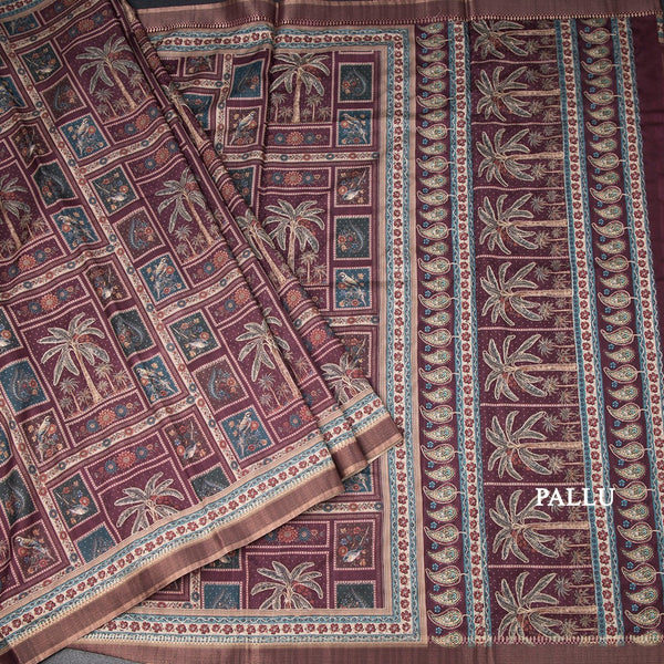 Raw Silk Maroon Printed Saree