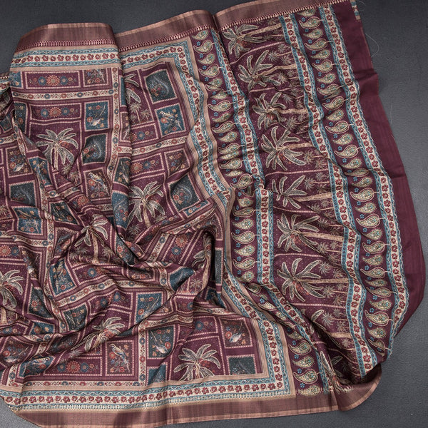 Raw Silk Maroon Printed Saree