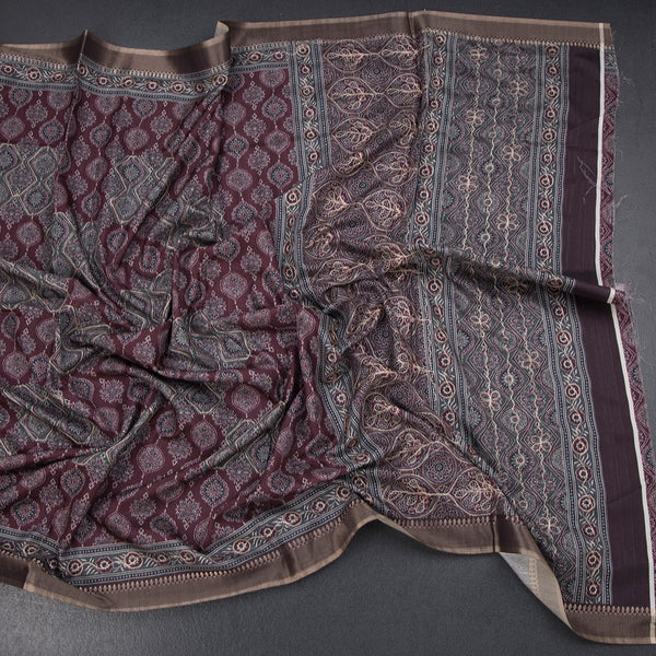 Raw Silk Maroon Printed Saree 02