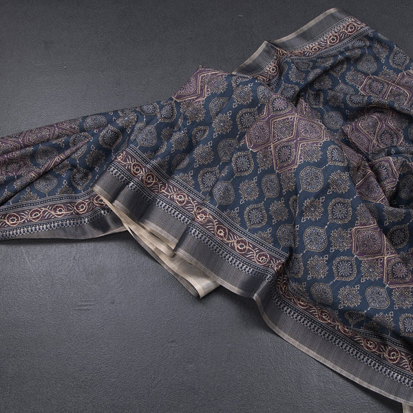Raw Silk Grey Printed Saree