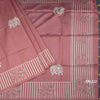 Semi Raw Silk Onion Pink Elephant Printed Saree And Stripes Border