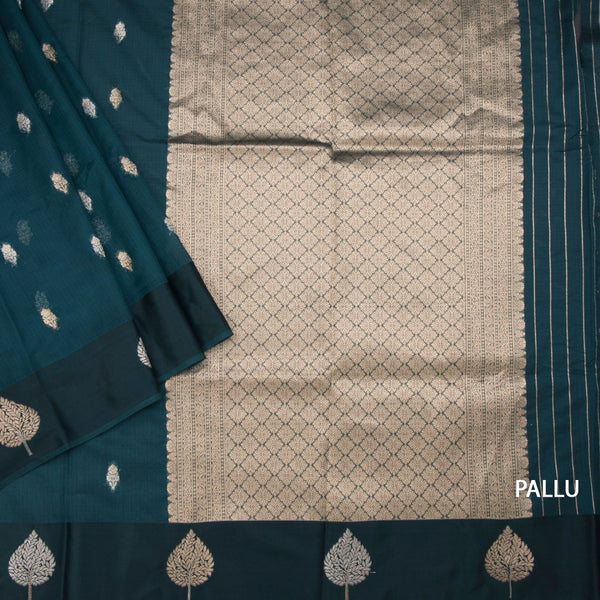 Kota Teal Green Saree With Zari Buttas And Zari Border