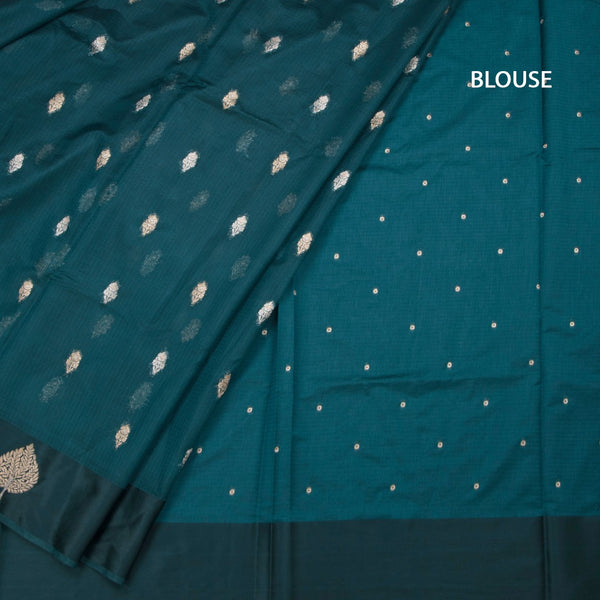Kota Teal Green Saree With Zari Buttas And Zari Border