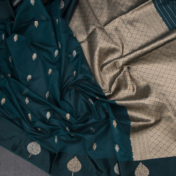 Kota Teal Green Saree With Zari Buttas And Zari Border
