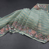 Organza Pista Green Zari Stripes Saree With Thread Border
